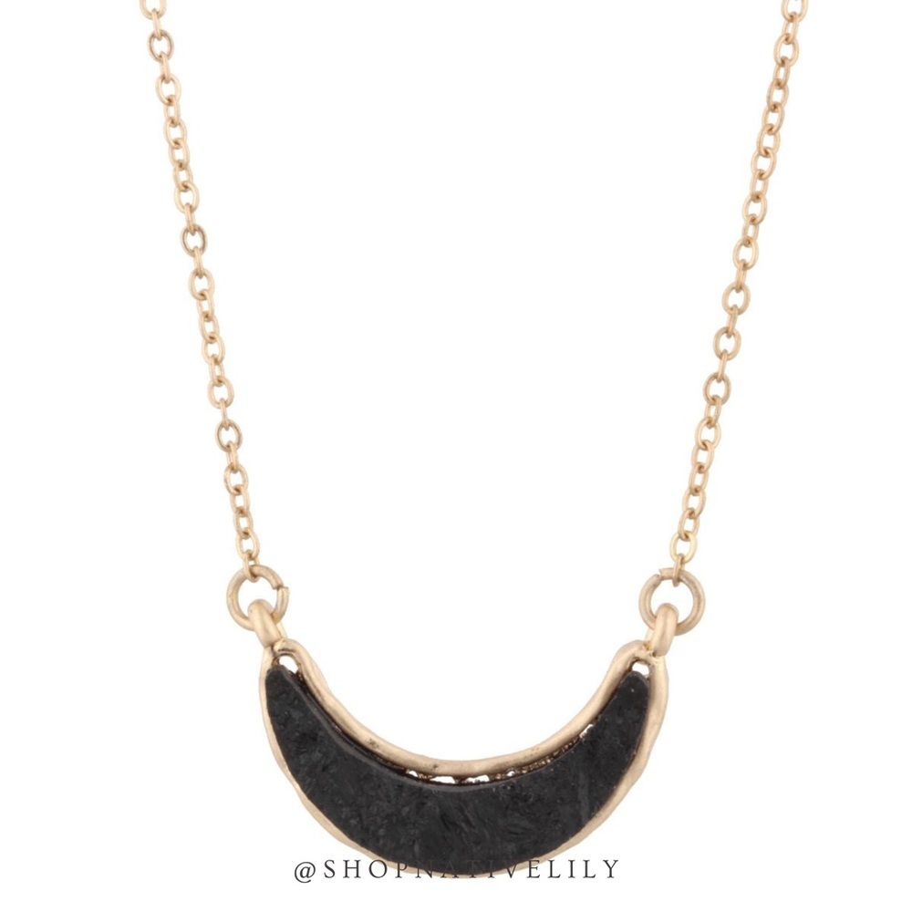 NWT Jane Marie Druzy Bib Gold Necklace, Black - Picture 1 of 3